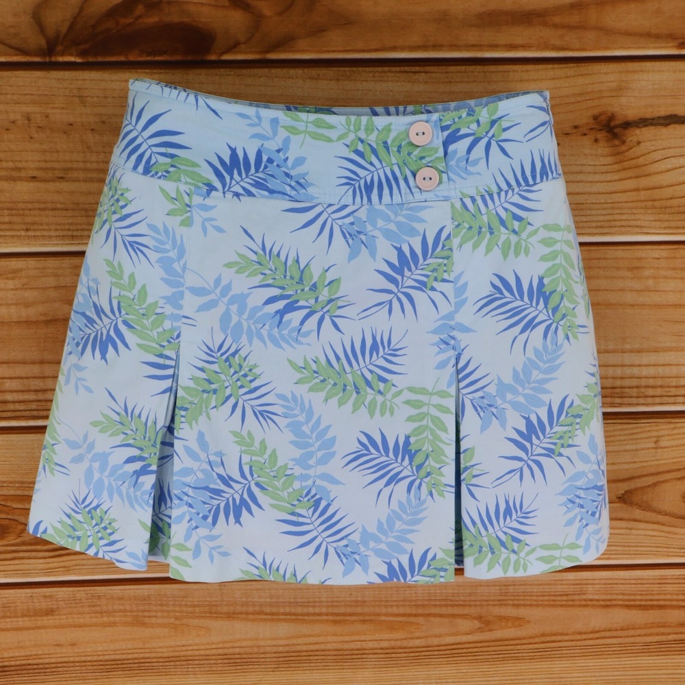 St. John's Bay Short A-Line Skirt Womens Size 8 Blue Leaves Cotton Blend Stretch